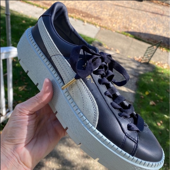 puma suede platform navy blue